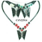 Assorted Colored Stone Beads Hematite Butterfly Pendant Choker Collar Fashion Necklace